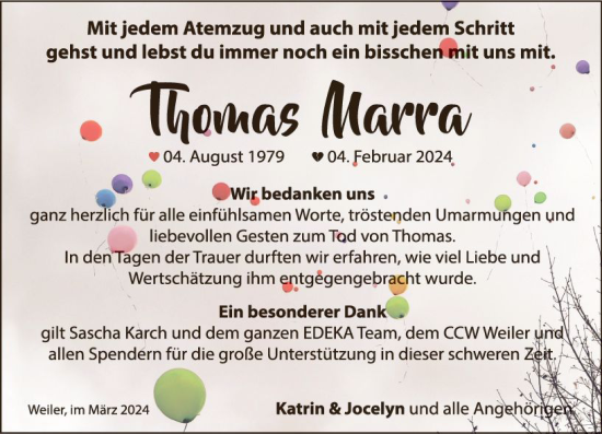 Traueranzeige von Thomas Marra von Allgemeine Zeitung Bingen/Ingelheim