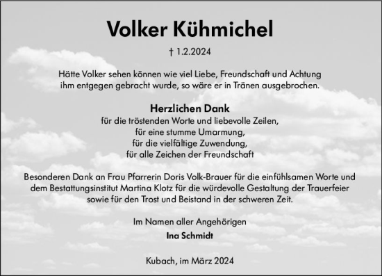 Traueranzeige von Volker Kühmichel von Weilburger Tageblatt