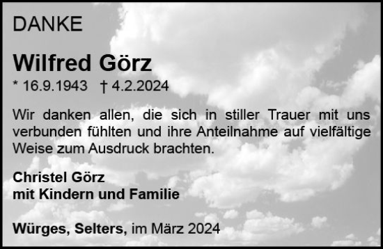 Traueranzeige von Wilfred Görz von Camberger Anzeiger