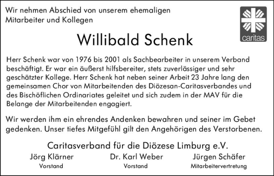 Traueranzeige von Willibald Schenk von Nassauische Neue Presse