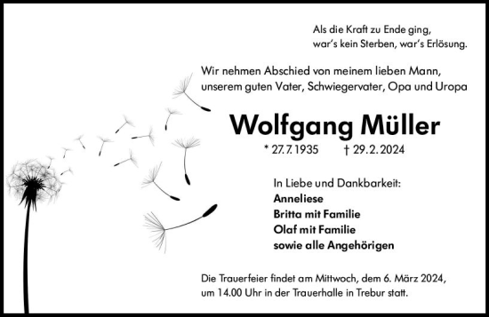 Traueranzeige von Wolfgang Müller von Groß-Gerauer Echo