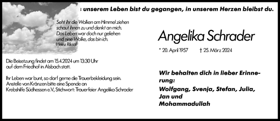 Traueranzeige von Angelika Schrader von Darmstädter Echo