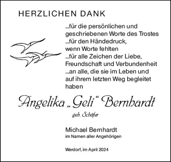 Traueranzeige von Angelika Bernhardt von Wetzlarer Neue Zeitung