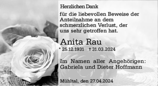 Traueranzeige von Anita Rau von Darmstädter Echo