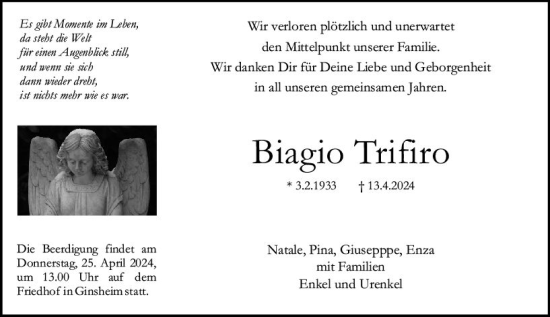 Traueranzeige von Biagio Trifiro von Rüsselsheimer Echo