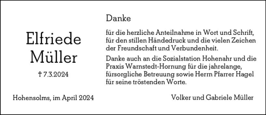 Traueranzeige von Elfriede Müller von Wetzlarer Neue Zeitung