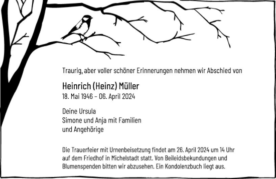 Traueranzeige von Heinrich Müller von Odenwälder Echo