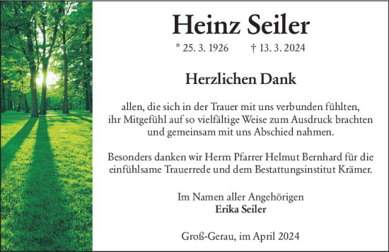 Traueranzeige von Heinz Seiler von Groß-Gerauer Echo