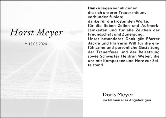 Traueranzeige von Horst Meyer von Dill Block