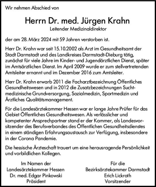 Traueranzeige von Jürgen Krahn von Darmstädter Echo