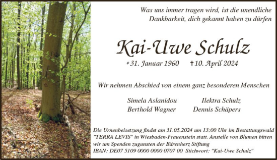Traueranzeige von Kai-Uwe Schulz von Wiesbadener Kurier