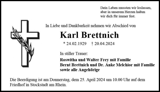 Traueranzeige von Karl Brettnich von Groß-Gerauer Echo