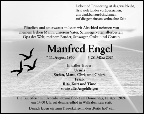 Traueranzeige von Manfred Engel von Wiesbadener Kurier