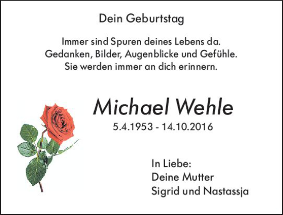 Traueranzeige von Michael Wehle von Wiesbadener Kurier