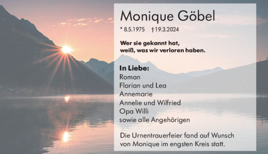 Traueranzeige von Monique Göbel von Darmstädter Echo