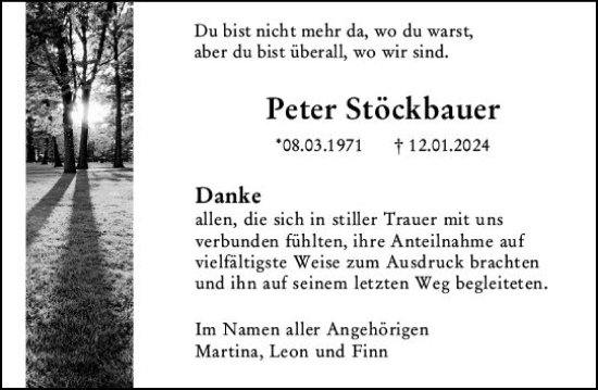 Traueranzeige von Peter Stöckbauer von Odenwälder Echo
