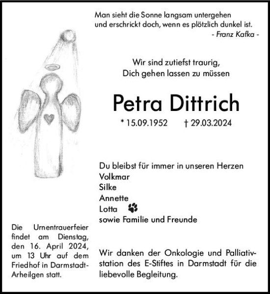 Traueranzeige von Petra Dittrich von Darmstädter Echo