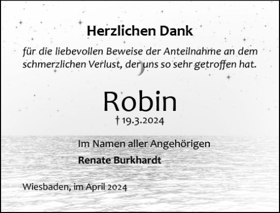 Traueranzeige von Robin Maul von Wiesbadener Kurier