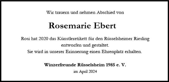 Traueranzeige von Rosemarie Ebert von Rüsselsheimer Echo