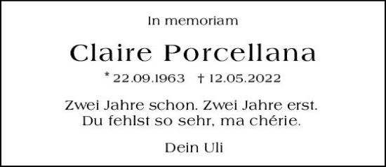 Traueranzeige von Claire Porcellana von Wiesbadener Kurier