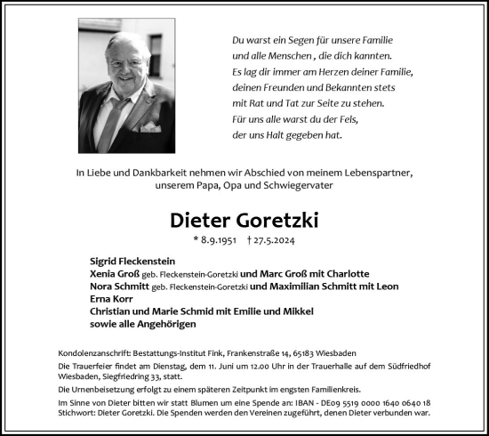Traueranzeige von Dieter Goretzki von Wiesbadener Kurier