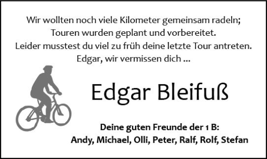 Traueranzeige von Edgar Bleifuß von Odenwälder Echo