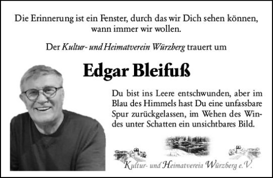 Traueranzeige von Edgar Bleifuß von Odenwälder Echo