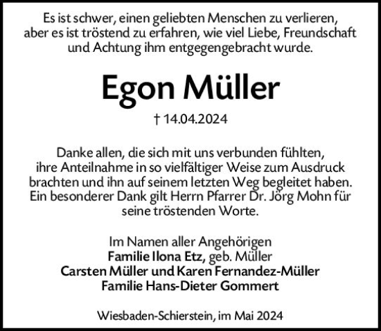 Traueranzeige von Egon Müller von Wiesbadener Kurier