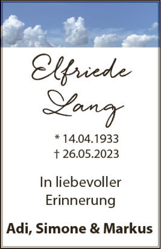 Traueranzeige von Elfriede Lanz von Idsteiner Land/Untertaunus