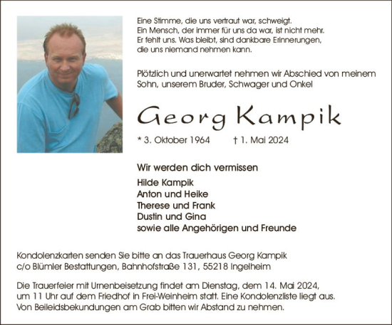 Traueranzeige von Georg Kampik von Allgemeine Zeitung Bingen/Ingelheim