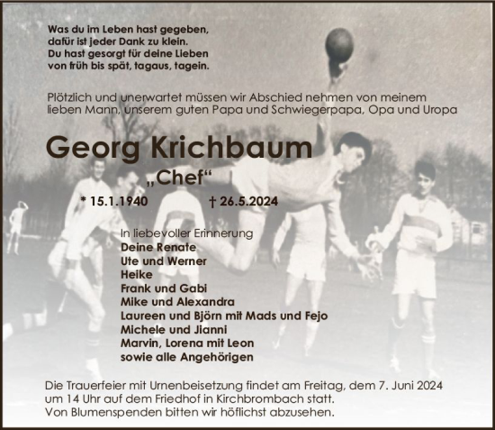 Traueranzeige von Georg Krichbaum von Odenwälder Echo