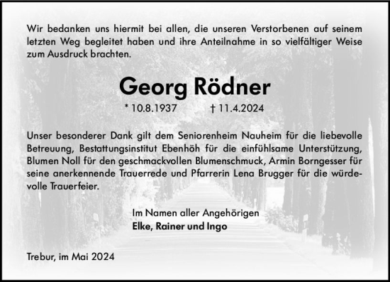 Traueranzeige von Georg Rödner von Rüsselsheimer Echo