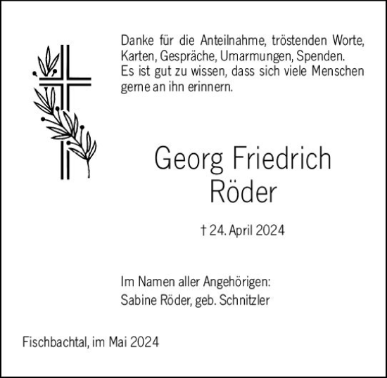 Traueranzeige von Georg Friedrich Röder von Darmstädter Echo