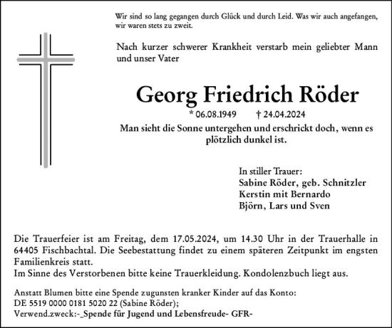 Traueranzeige von Georg Friedrich Röder von Darmstädter Echo