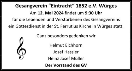 Traueranzeige von Gesangsverein  Eintracht e.V. Würges von Camberger Anzeiger