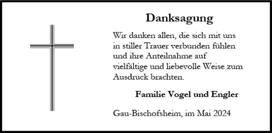 Traueranzeige von Günter Vogel von Allgemeine Zeitung Mainz