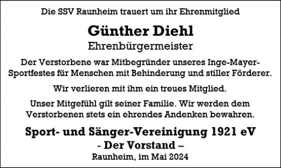 Traueranzeige von Günther Diehl von Rüsselsheimer Echo