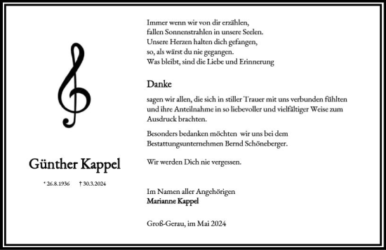 Traueranzeige von Günther Kappel von Groß-Gerauer Echo