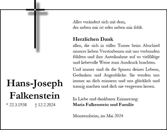 Traueranzeige von Hans-Joseph Falkenstein von Wormser Zeitung