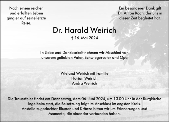 Traueranzeige von Harald Weirich von Binger-/Ingelheimer Wochenblatt
