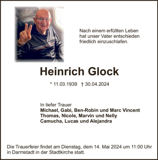 Traueranzeige von Heinrich Glock von Darmstädter Echo