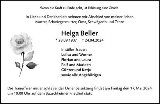 Traueranzeige von Helga Beller von Rüsselsheimer Echo
