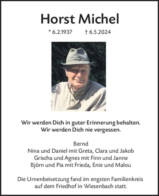 Traueranzeige von Horst Michel von Hinterländer Anzeiger