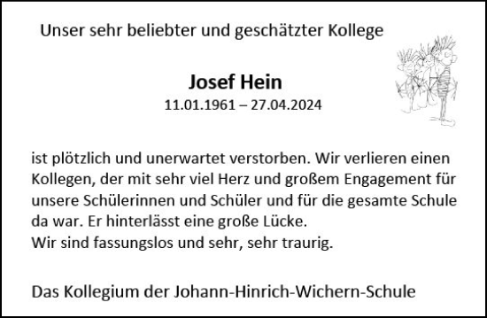 Traueranzeige von Josef Hein von Wiesbadener Kurier