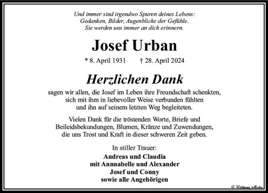 Traueranzeige von Josef Urban von Camberger Anzeiger