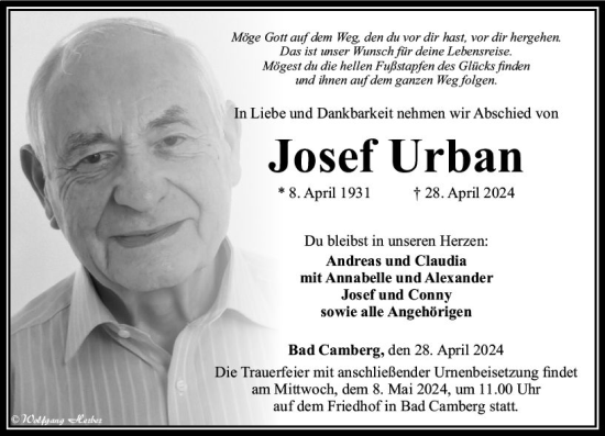 Traueranzeige von Josef Urban von Camberger Anzeiger