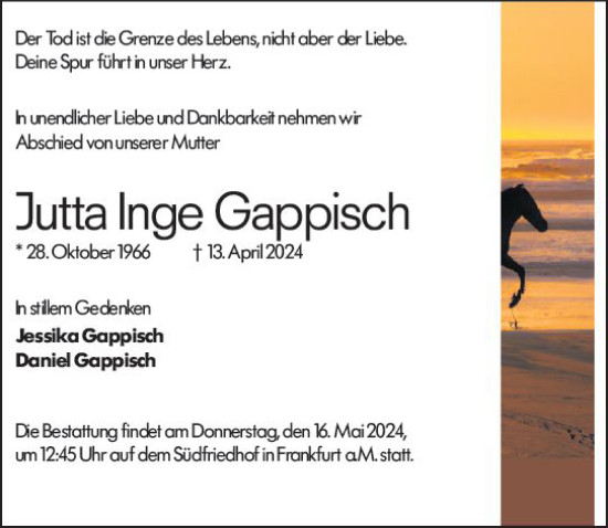 Traueranzeige von Jutta Inge Gappisch von Groß-Gerauer Echo