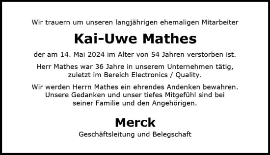 Traueranzeige von Kai-Uwe Mathes von Darmstädter Echo