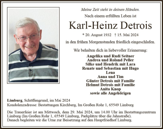 Traueranzeige von Karl-Heinz Detrois von Nassauische Neue Presse