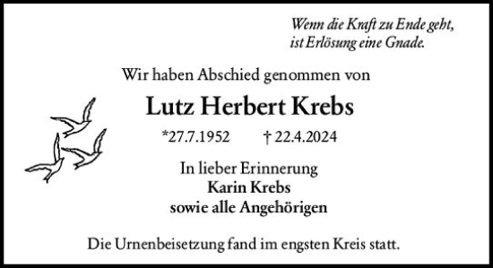 Traueranzeige von Lutz Herbert Krebs von Darmstädter Echo